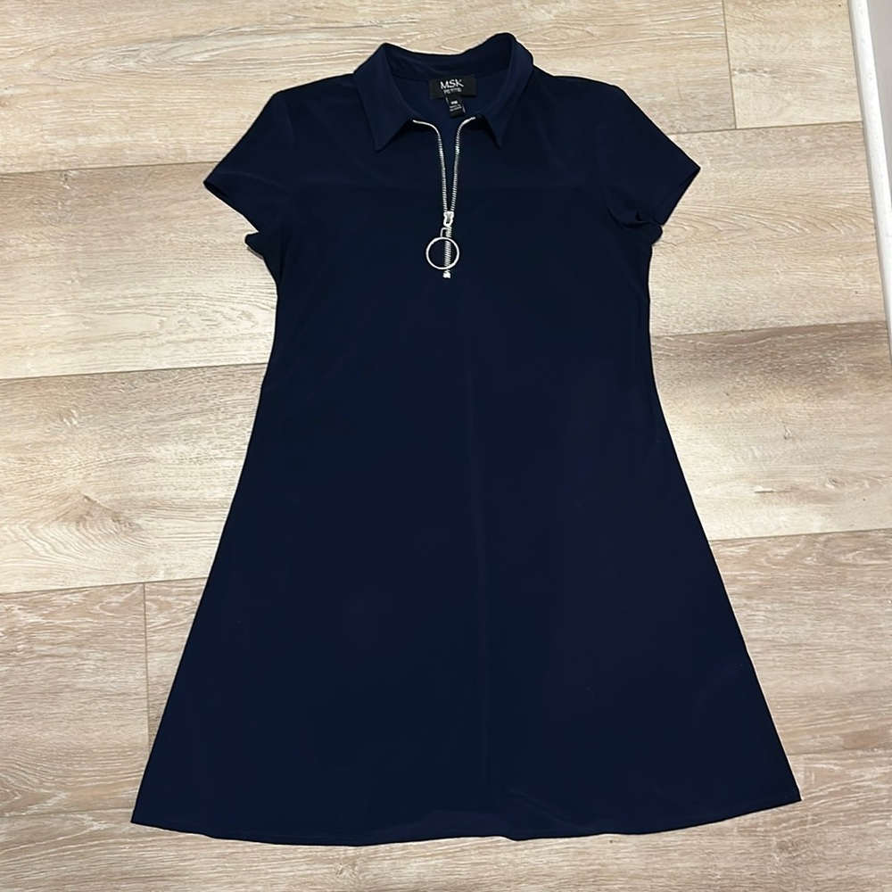 MSK Petite Navy Dress w/front zipper Sz PM